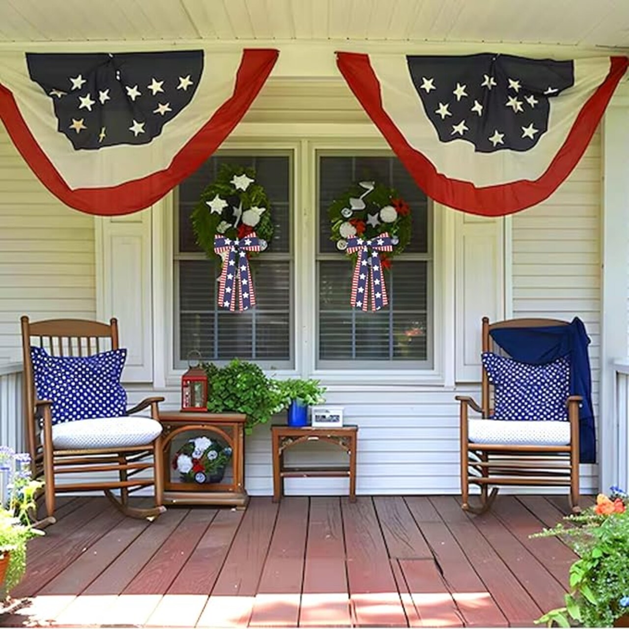Patriotic Wreath Sash for Front Door, 56" Red White Stripe Star Satin Ribbon Garland for 4th of July, Memorial Day & DIY Wreath Bow Decorations